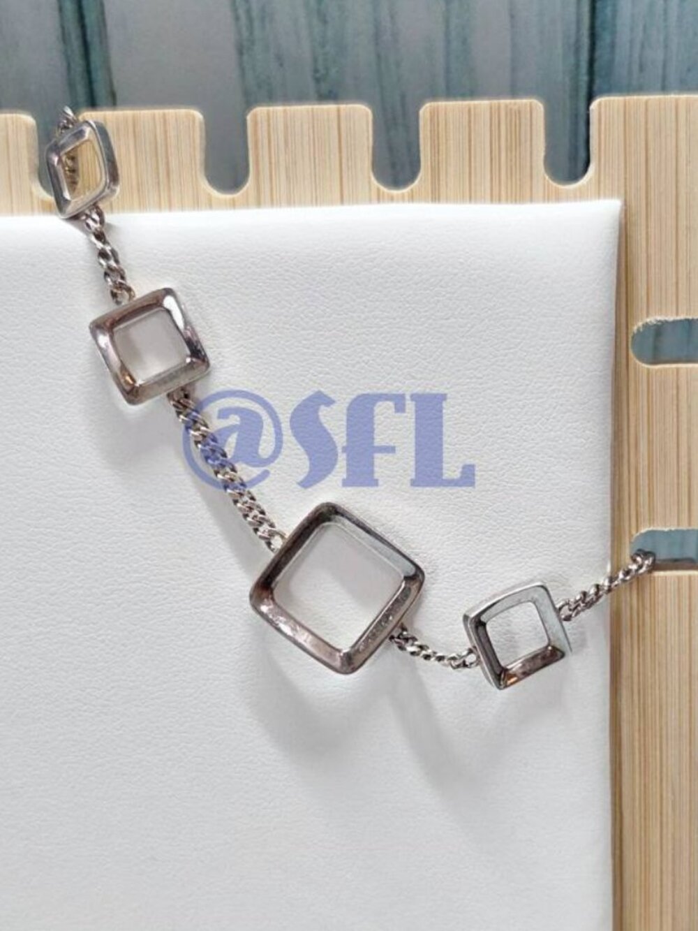 Sterling Silver Fossil Square Bracelet Retired 925 Silver Curb Square Links 7 In